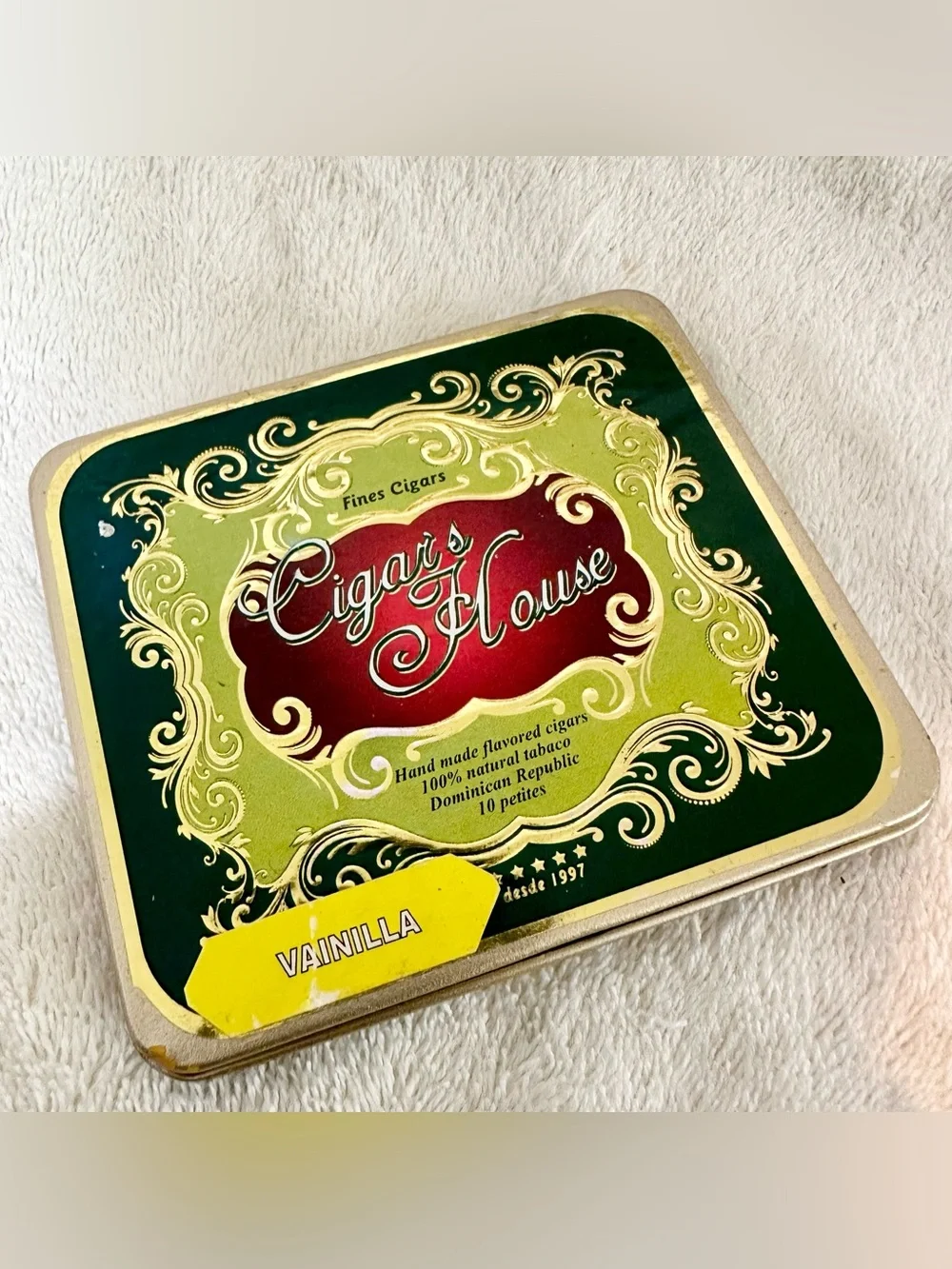 Vintage Cigar’s House Tin Pocket Case Empty Tobacco Trinket Box